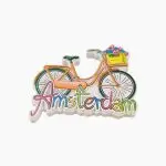 Amsterdam Refrigerator Magnet,Netherlands Souvenir Magnet,Dutch Bicycle Fridge Magnet,Amsterdam Travel Souvenir,Floral Bike Magnet,Holland Tourist Gift,Amsterdam City Magnet,Dutch Cycling Culture Souvenir,Ceramic Netherlands Magnet,Amsterdam Fridge Decoration