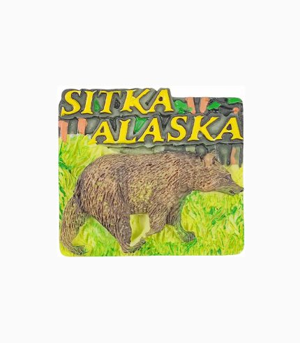 Sitka Refrigerator Magnet,Alaska Souvenir Magnet,Brown Bear Fridge Magnet,Alaska Wildlife Magnet,USA Travel Souvenir,Sitka Tourist Gift,Alaskan Nature Magnet,3D Animal Fridge Magnet,Sitka Bear Souvenir,Alaska Wilderness Magnet