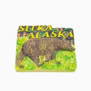 Sitka Refrigerator Magnet,Alaska Souvenir Magnet,Brown Bear Fridge Magnet,Alaska Wildlife Magnet,USA Travel Souvenir,Sitka Tourist Gift,Alaskan Nature Magnet,3D Animal Fridge Magnet,Sitka Bear Souvenir,Alaska Wilderness Magnet