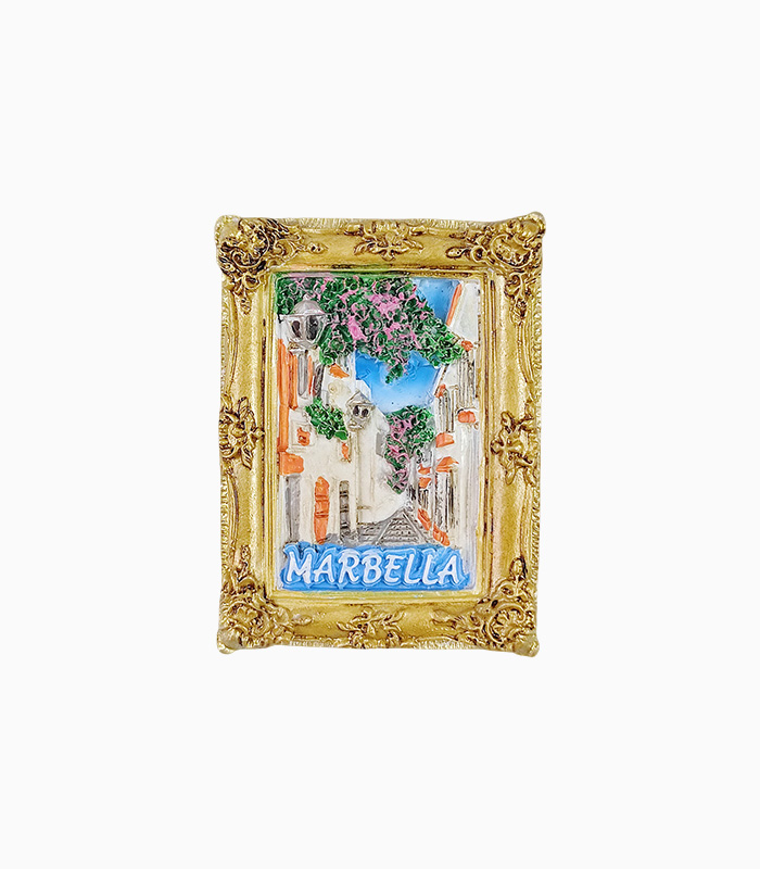 Marbella Refrigerator Magnet,Spain Souvenir Magnet,Andalucia Fridge Magnet,Spanish Street Scene Magnet,Marbella Travel Souvenir,3D Spain Magnet,Mediterranean Fridge Magnet,Spain Tourist Gift,Gold Frame Magnet,Andalusian Culture Souvenir