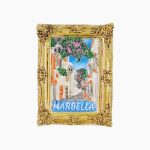 Marbella Refrigerator Magnet,Spain Souvenir Magnet,Andalucia Fridge Magnet,Spanish Street Scene Magnet,Marbella Travel Souvenir,3D Spain Magnet,Mediterranean Fridge Magnet,Spain Tourist Gift,Gold Frame Magnet,Andalusian Culture Souvenir