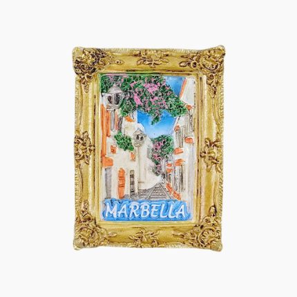 Marbella Refrigerator Magnet,Spain Souvenir Magnet,Andalucia Fridge Magnet,Spanish Street Scene Magnet,Marbella Travel Souvenir,3D Spain Magnet,Mediterranean Fridge Magnet,Spain Tourist Gift,Gold Frame Magnet,Andalusian Culture Souvenir