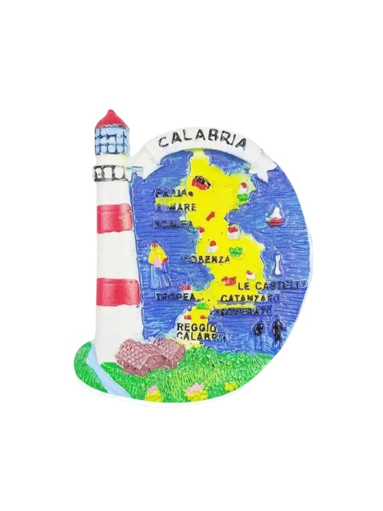 calabria italy fridge magnet – regional map with lighthouse design (2)
