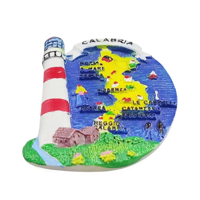calabria italy fridge magnet – regional map with lighthouse design