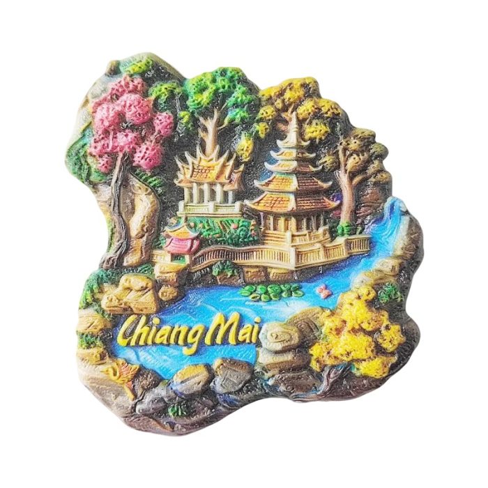 chiang mai thailand fridge magnet temple jungle scene travel keepsake