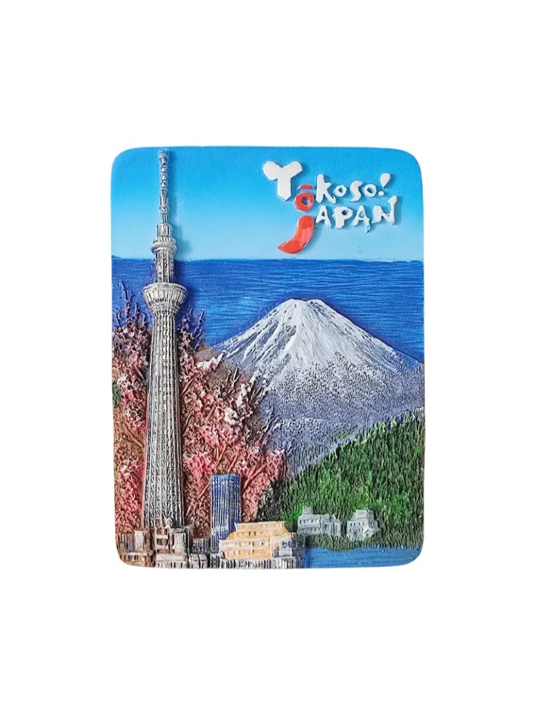 japan fridge magnet – mount fuji & tokyo tower scene travel gift & fridge decoration