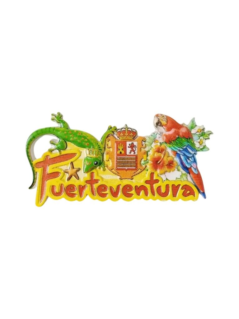 fuerteventura spain fridge magnet tropical lizard and parrot design souvenir for fridge or whiteboard