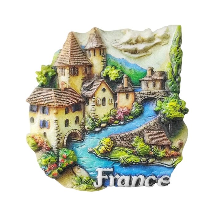 france countryside fridge magnets – vintage village river scene, european travel souvenir gift & fridge décor
