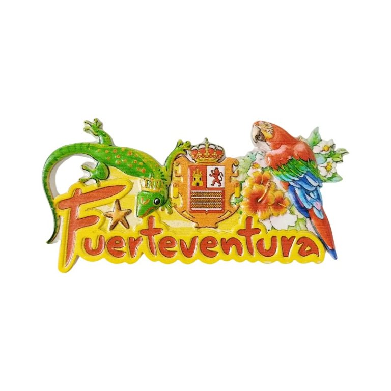 fuerteventura spain fridge magnet tropical lizard and parrot design souvenir for fridge or whiteboard