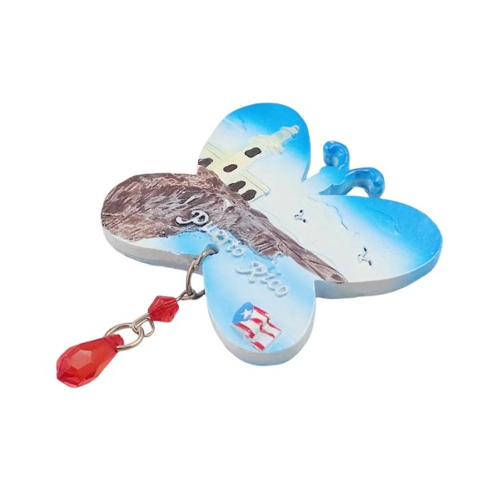 puerto rico souvenir fridge magnet – butterfly shape with hanging red crystal