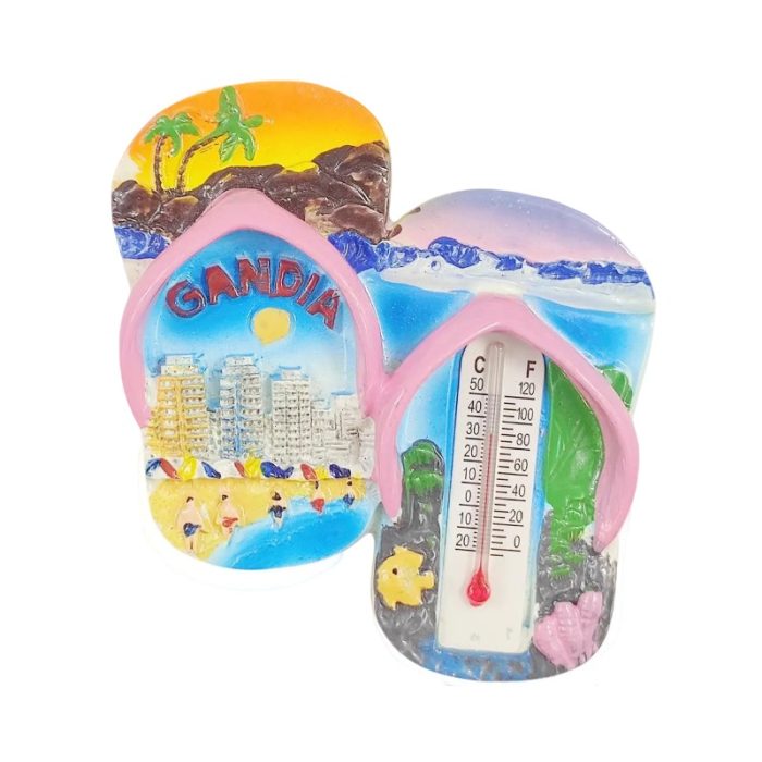 spain gandia souvenir magnet – colorful flip flop design with temperature gauge