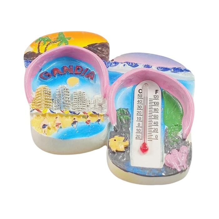 spain gandia souvenir magnet – colorful flip flop design with temperature gauge