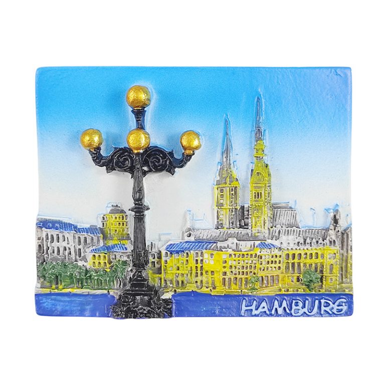 germany hamburg fridge magnet – cityscape with vintage street lamp, german travel souvenir gift & fridge décor