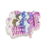 fridge magnet from canada – snow cottage landscape with pink trees & maple leaves, canadian souvenir gift