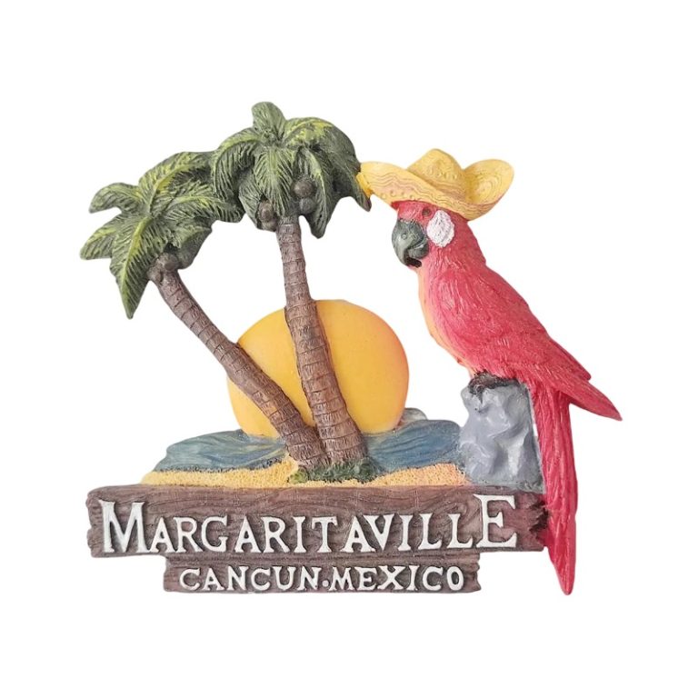 cancun mexico fridge magnet – tropical parrot & sunset beach scene, margaritaville souvenir gift