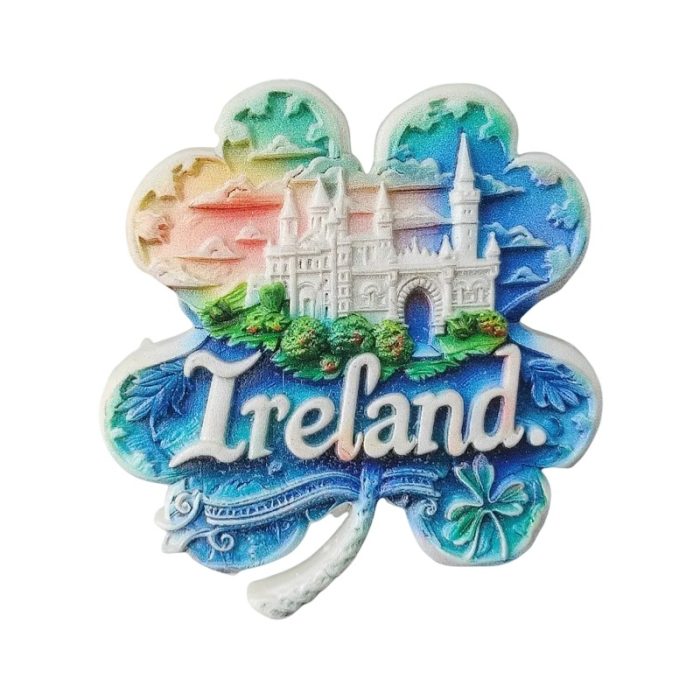 ireland fridge magnets – shamrock castle & rainbow design, irish travel souvenir gift for fridge & office décor