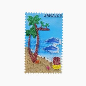 jamaica fridge magnet – caribbean beach & dolphin souvenir gift