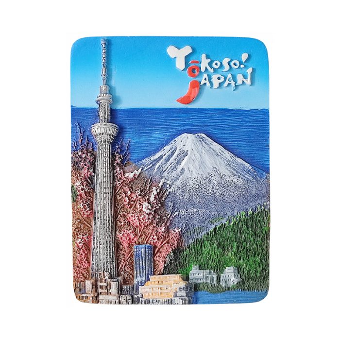 japan fridge magnet – mount fuji & tokyo tower scene travel gift & fridge decoration