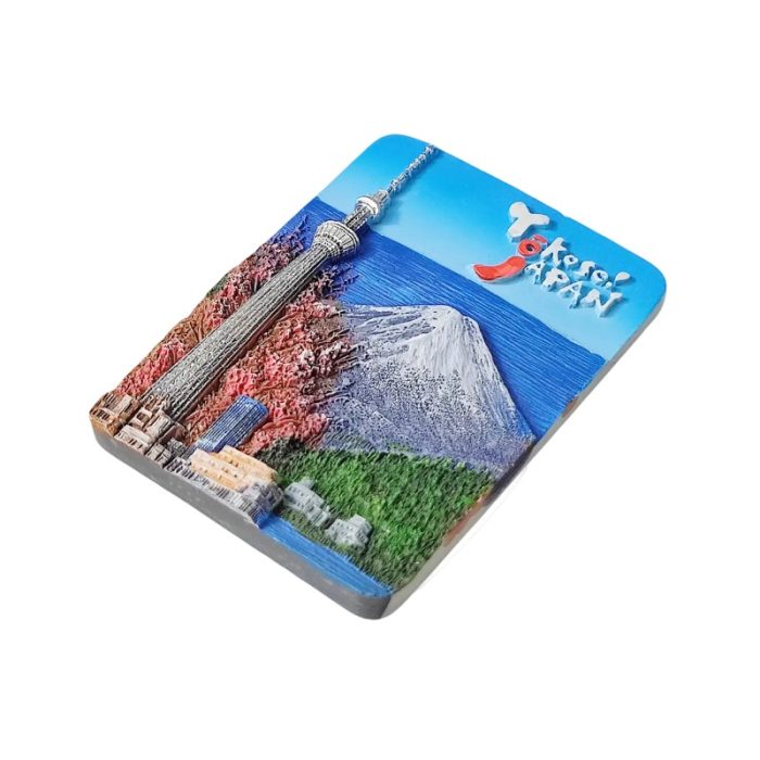 japan fridge magnet – mount fuji & tokyo tower scene travel gift & fridge decoration