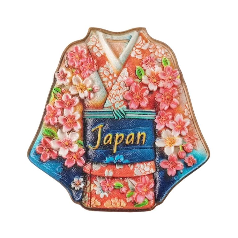 japan fridge magnet – kimono shape travel souvenir & cherry blossom décor