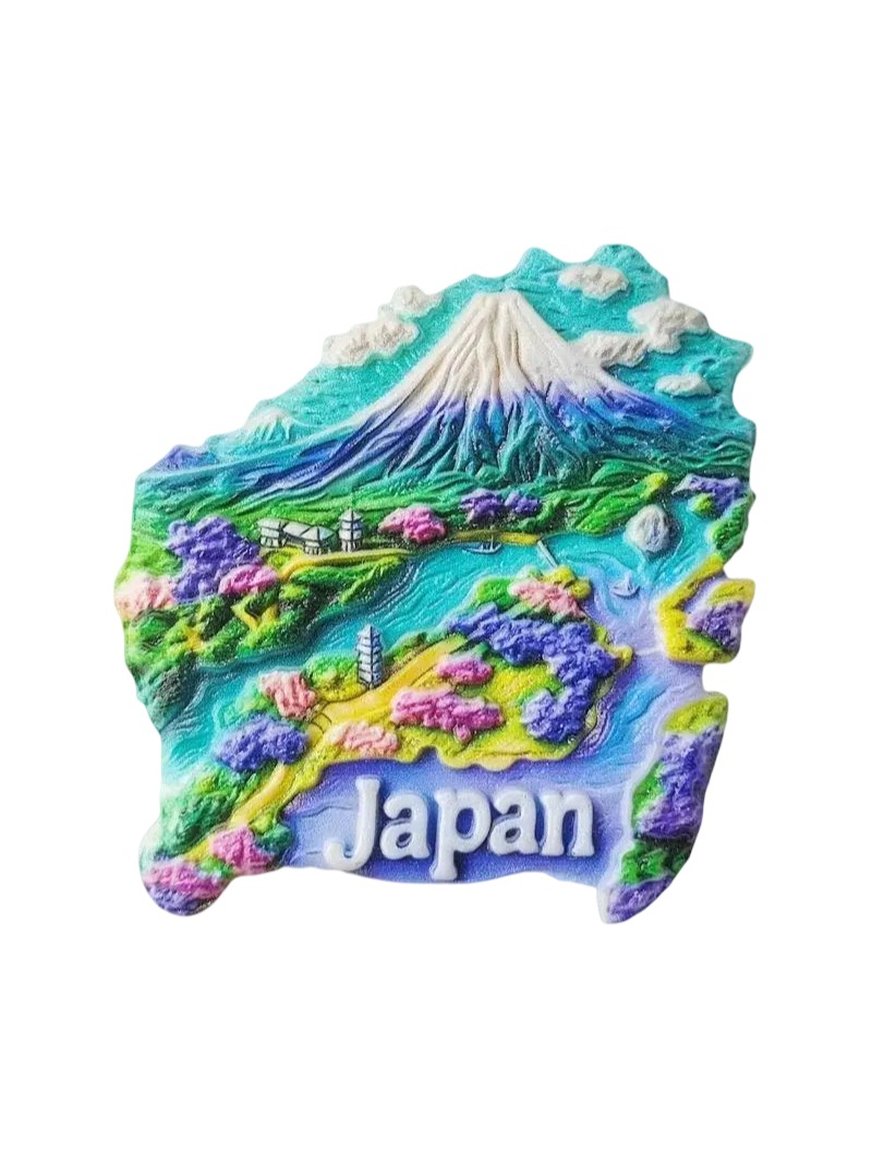 japan map fridge magnet – mount fuji souvenir & colorful travel keepsake (1)