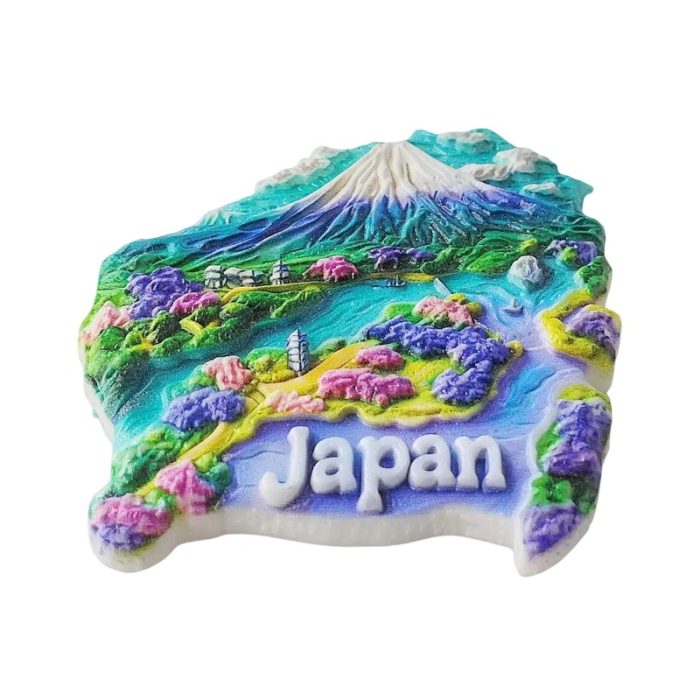 japan map fridge magnet – mount fuji souvenir & colorful travel keepsake