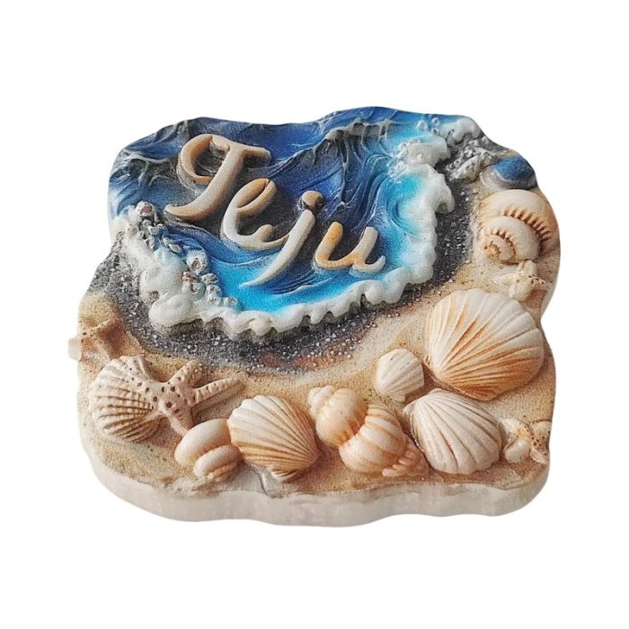jeju island beach fridge magnets – seashell & shoreline 3d design, south korea travel souvenir gift & locker décor