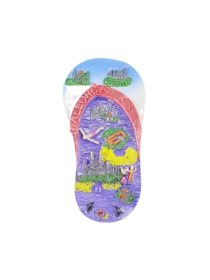 mallorca flip flop fridge magnet – spain island souvenir with beach scen (1)