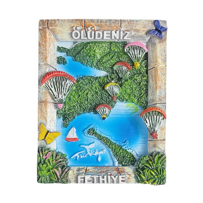 oludeniz turkey fridge magnet – paragliding over blue lagoon, scenic travel souvenir & adventure décor