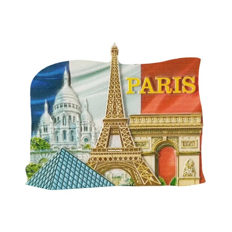 paris france fridge magnet – eiffel tower & arc de triomphe with french flag, iconic travel souvenir