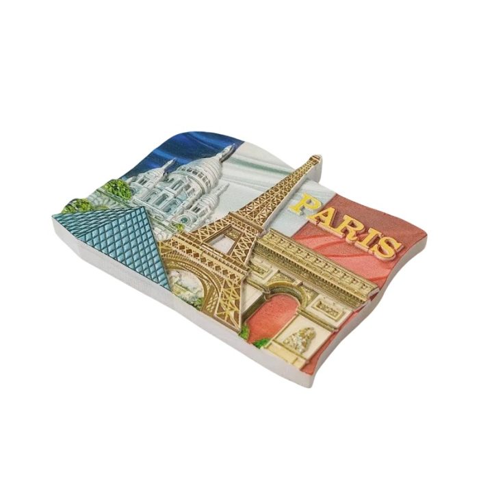 paris france fridge magnet – eiffel tower & arc de triomphe with french flag, iconic travel souvenir
