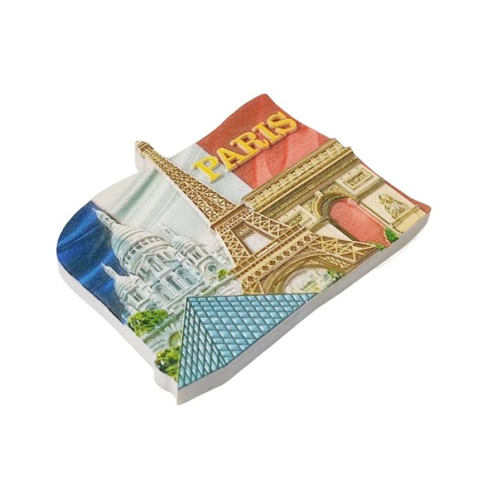 paris france fridge magnet – eiffel tower & arc de triomphe with french flag, iconic travel souvenir