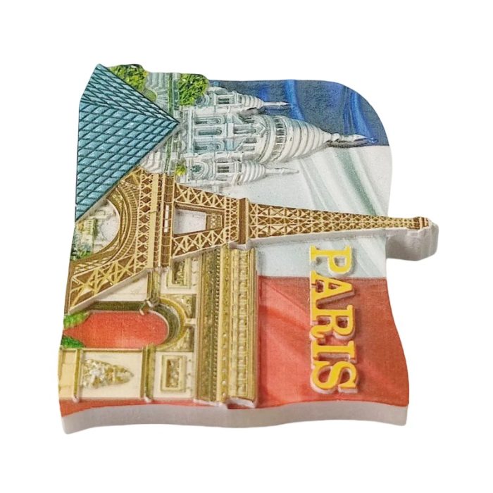 paris france fridge magnet – eiffel tower & arc de triomphe with french flag, iconic travel souvenir