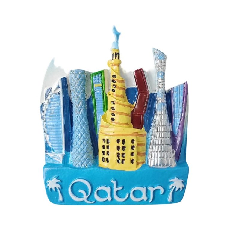 qatar fridge magnet – colorful skyline & spiral mosque souvenir, middle east travel collectible