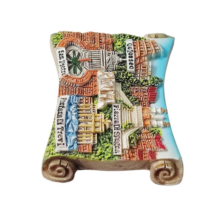 rome italy fridge magnet – colosseum & trevi fountain scroll design travel souvenir gift