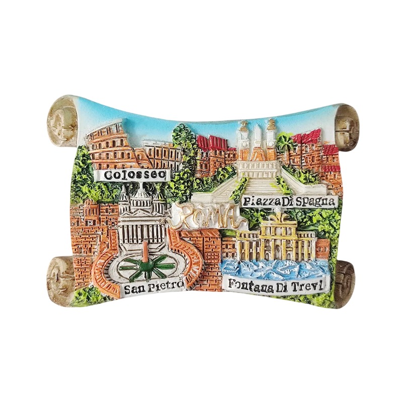 rome italy fridge magnet – colosseum & trevi fountain scroll design travel souvenir gift