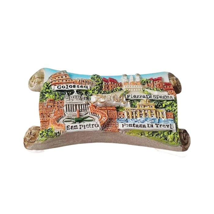rome italy fridge magnet – colosseum & trevi fountain scroll design travel souvenir gift