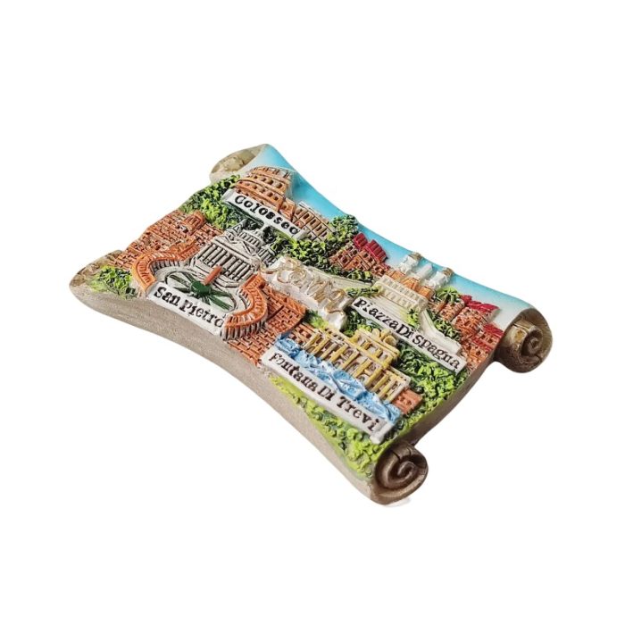 rome italy fridge magnet – colosseum & trevi fountain scroll design travel souvenir gift