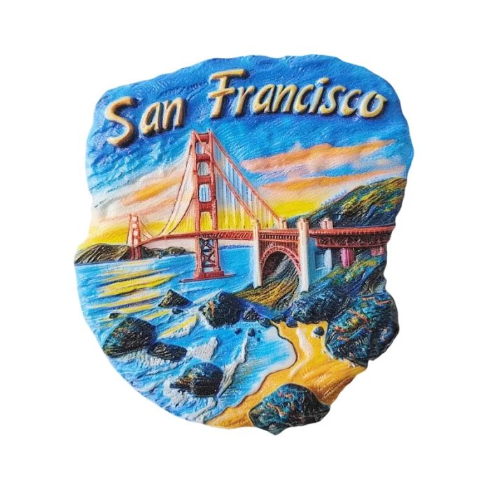 san francisco fridge magnets – golden gate bridge 3d scene, usa california travel souvenir gift for fridge & office