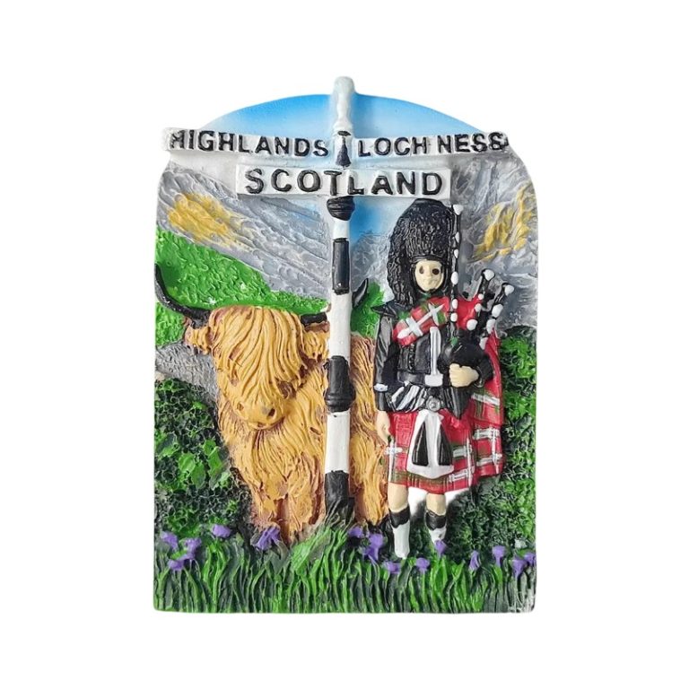 scotland fridge magnet highlands piper and cow travel souvenir gift & rustic décor