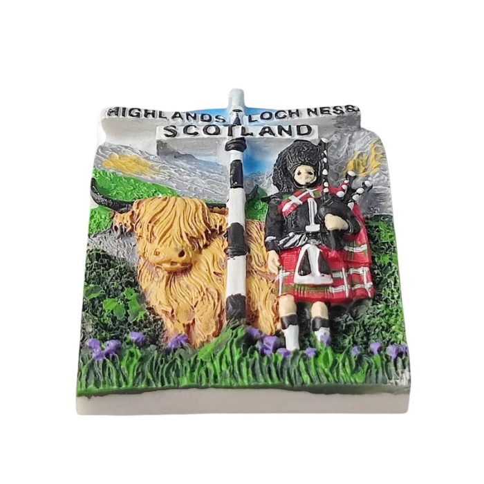 scotland fridge magnet highlands piper and cow travel souvenir gift & rustic décor