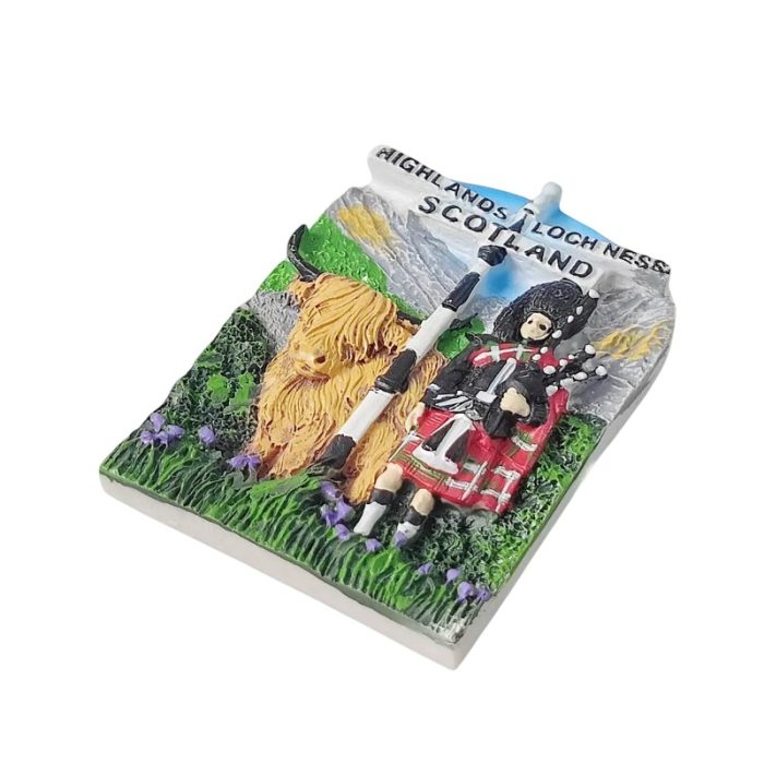 scotland fridge magnet highlands piper and cow travel souvenir gift & rustic décor