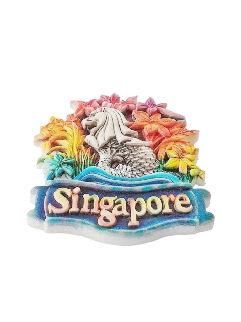 singapore fridge magnets – merlion & tropical flowers 3d design, travel souvenir gift for fridge, office & whiteboard (1)