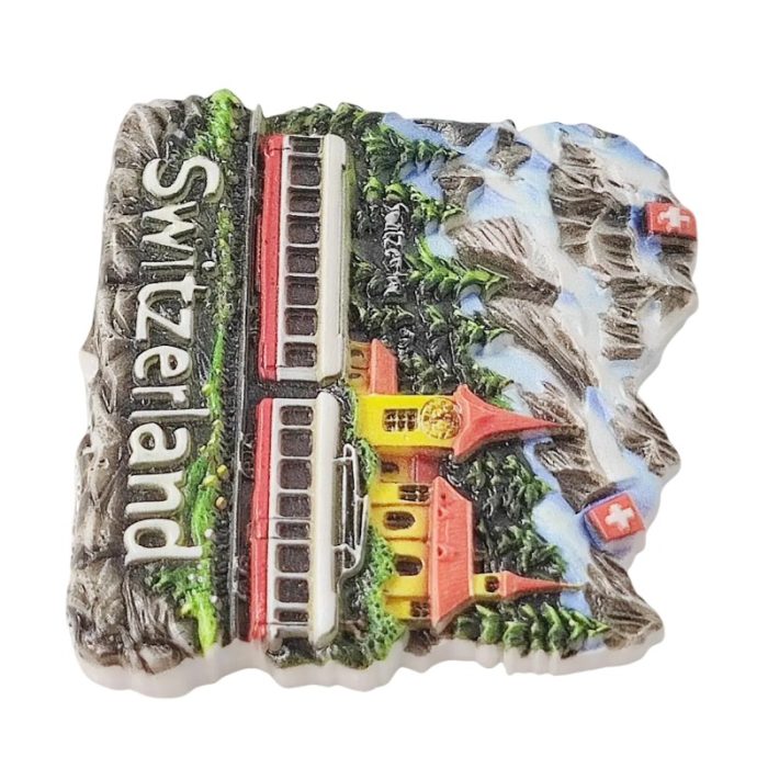 switzerland fridge magnet alpine train travel keepsake & mountain scene decoration