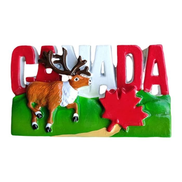 canada reindeer & maple leaf fridge magnet – cute national animal travel souvenir & whiteboard ornament
