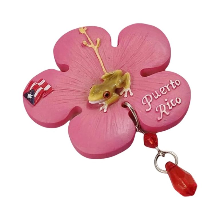 usa puerto rico fridge magnet colorful hibiscus & tropical frog souvenir