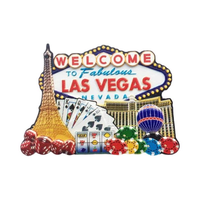 las vegas usa fridge magnet fabulous sign with poker chips and mini eiffel tower for vegas fans