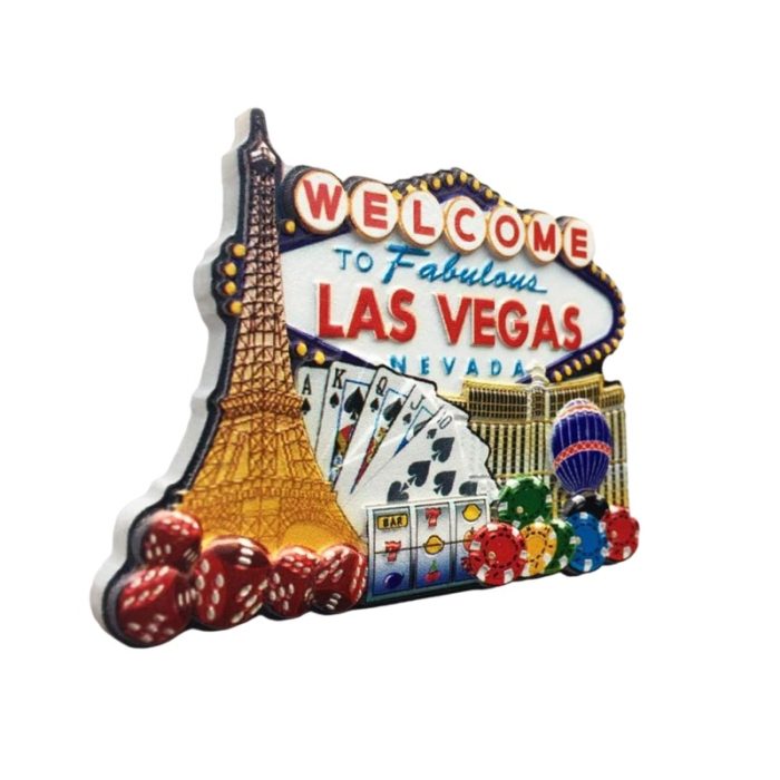 las vegas usa fridge magnet fabulous sign with poker chips and mini eiffel tower for vegas fans