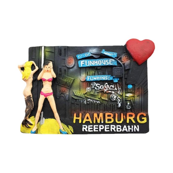 hamburg reeperbahn germany fridge magnet nightlife district souvenir with funhouse vibe & novelty display