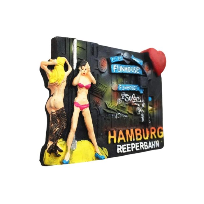 hamburg reeperbahn germany fridge magnet nightlife district souvenir with funhouse vibe & novelty display